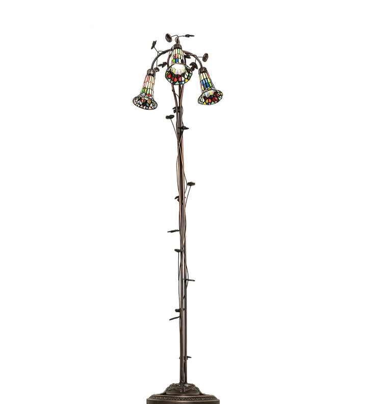 Meyda Tiffany Lighting 255141 Stained Glass Pond Lily Three Light Floor Lamp Lamp Bronze / Dark