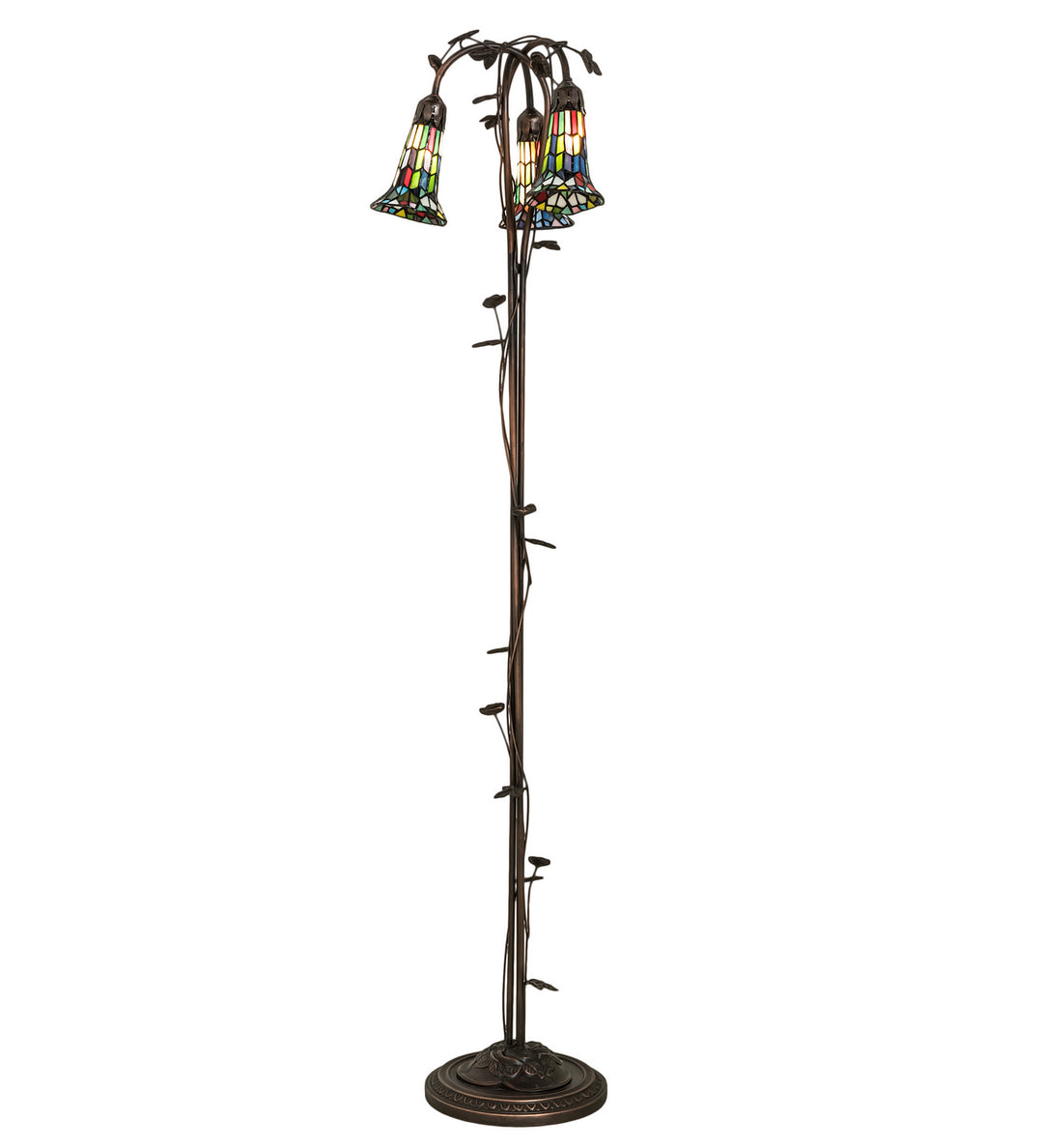 Meyda Tiffany Lighting 255141 Stained Glass Pond Lily Three Light Floor Lamp Lamp Bronze / Dark