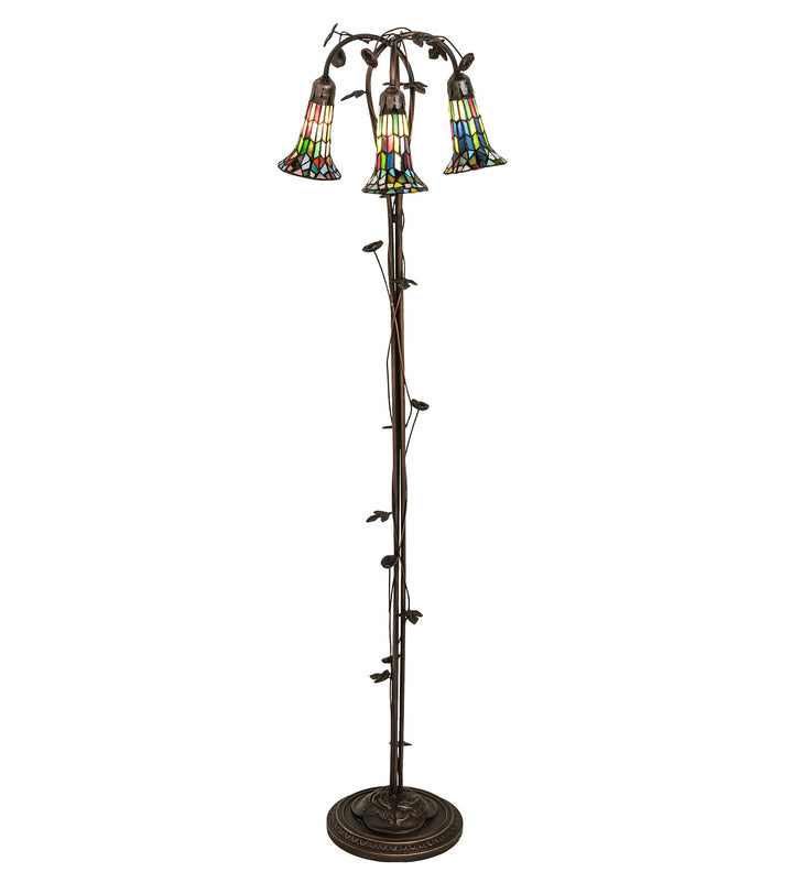 Meyda Tiffany Lighting 255141 Stained Glass Pond Lily Three Light Floor Lamp Lamp Bronze / Dark