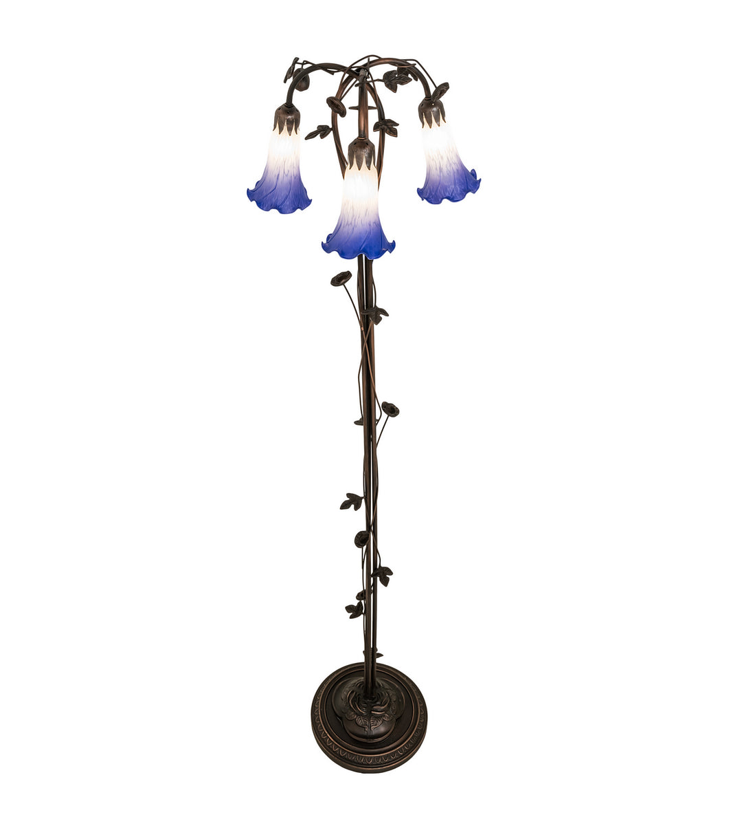 Meyda Tiffany Lighting 255142 Blue/White Pond Lily Three Light Floor Lamp Lamp Bronze / Dark