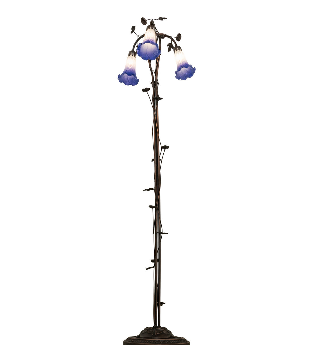 Meyda Tiffany Lighting 255142 Blue/White Pond Lily Three Light Floor Lamp Lamp Bronze / Dark