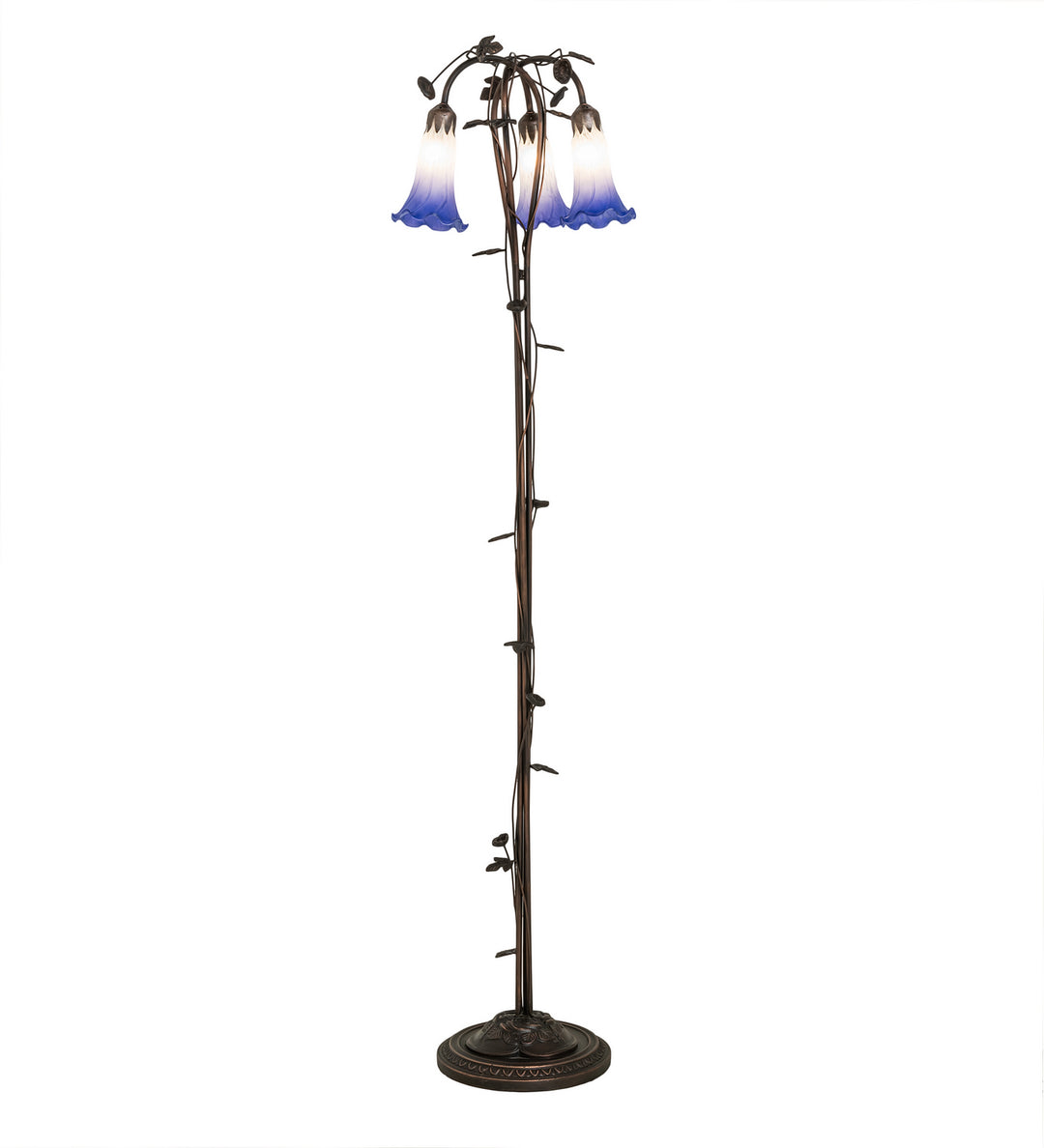 Meyda Tiffany Lighting 255142 Blue/White Pond Lily Three Light Floor Lamp Lamp Bronze / Dark