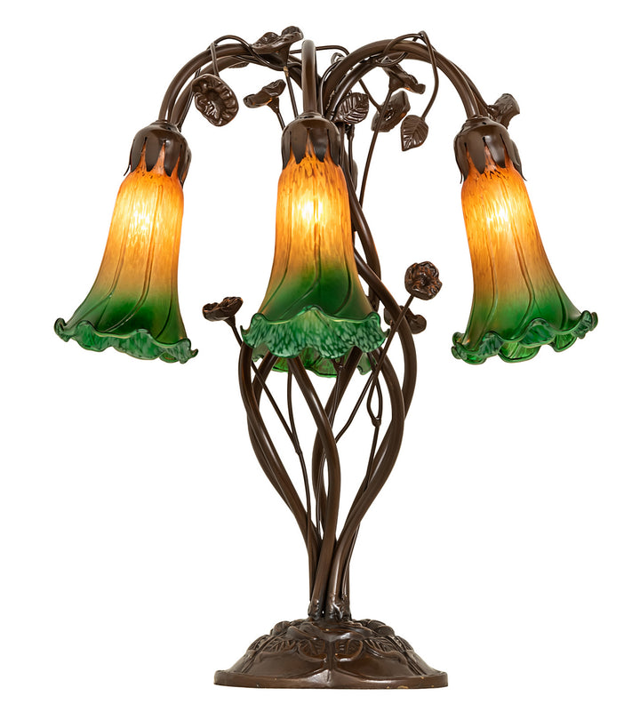 Meyda Tiffany Lighting 255800 Amber/Green Six Light Table Lamp Lamp Bronze / Dark