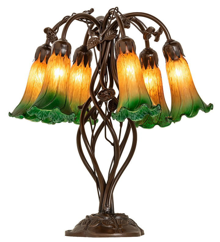 Meyda Tiffany Lighting 255800 Amber/Green Six Light Table Lamp Lamp Bronze / Dark