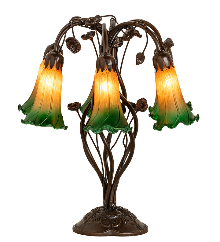 Meyda Tiffany Lighting 255800 Amber/Green Six Light Table Lamp Lamp Bronze / Dark