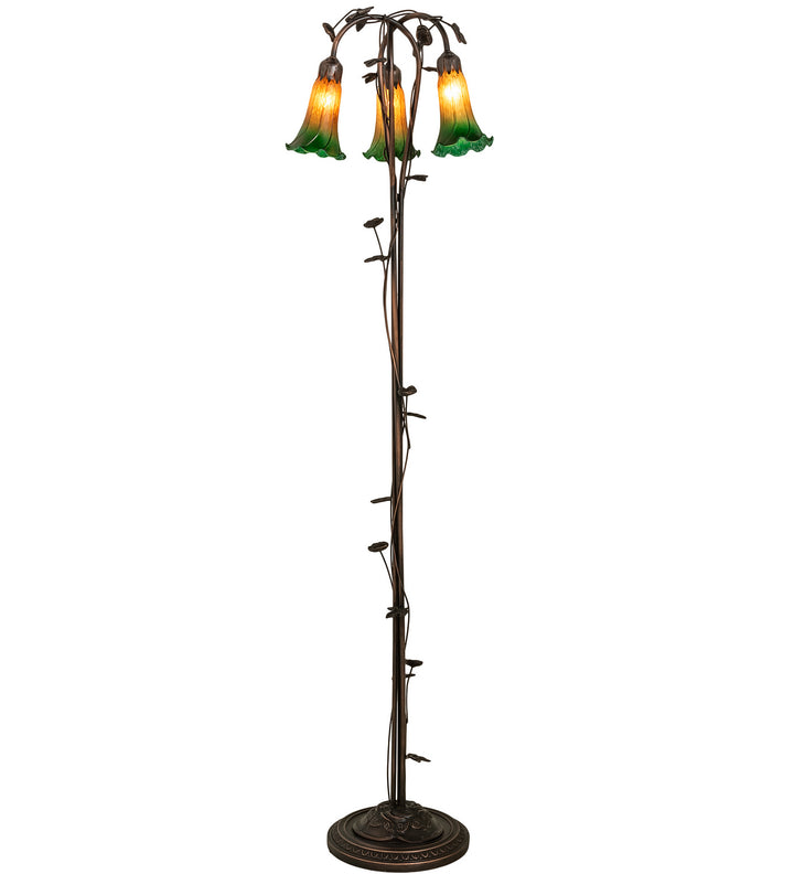 Meyda Tiffany Lighting 36973 Amber/Green Three Light Floor Lamp Lamp Bronze / Dark