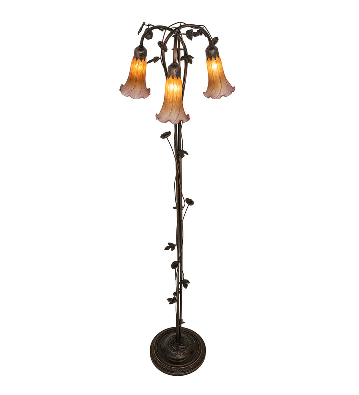 Meyda Tiffany Lighting 38635 Amber/Purple Three Light Floor Lamp Lamp Bronze / Dark