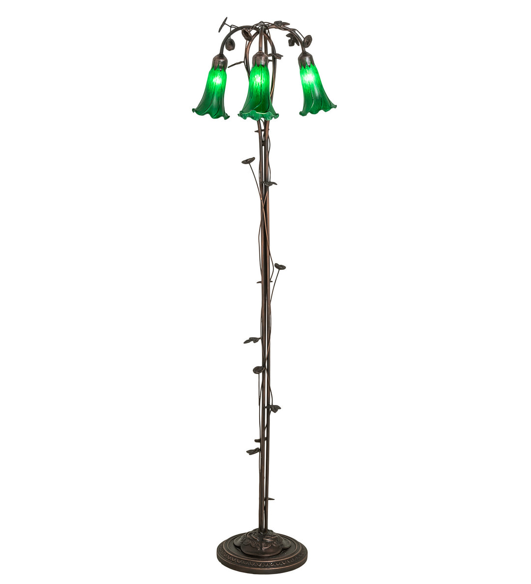 Meyda Tiffany Lighting 71883 Green Three Light Floor Lamp Lamp Bronze / Dark