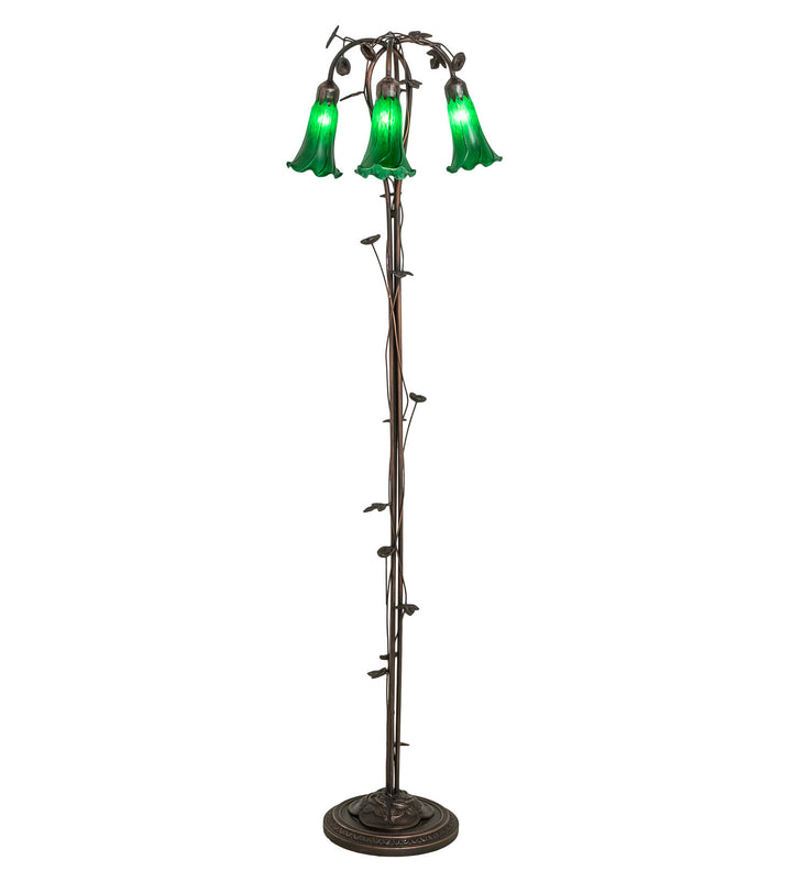 Meyda Tiffany Lighting 71883 Green Three Light Floor Lamp Lamp Bronze / Dark