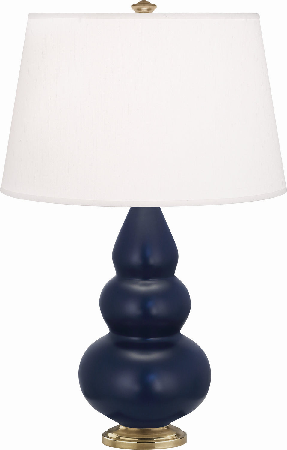 Robert Abbey Lighting MMB30 Small Triple Gourd Lamp Matte Midnight Blue Glazed W/Antique Brass