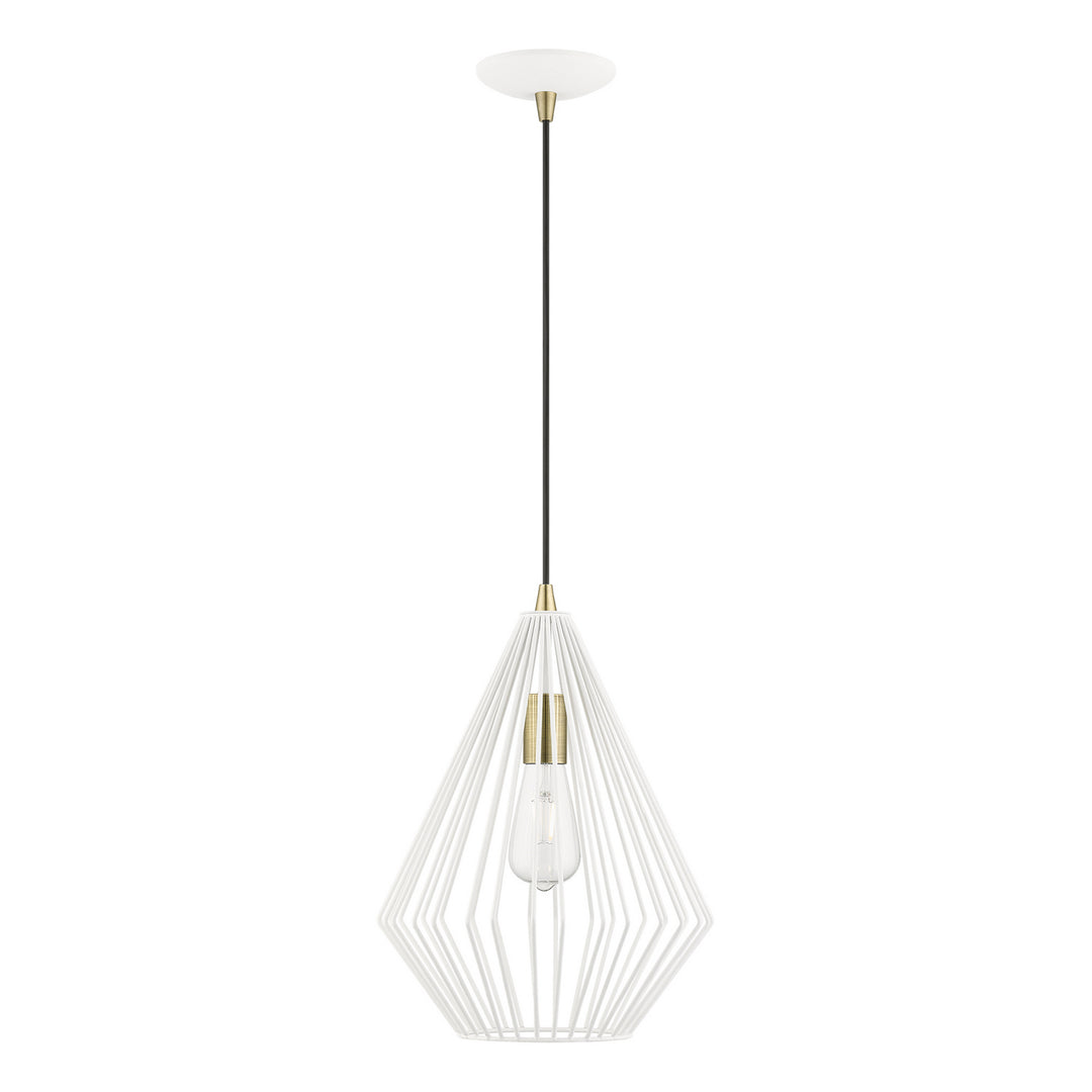 Livex Linz 41325-13 Pendant Light - Textured White w/Antique Brass