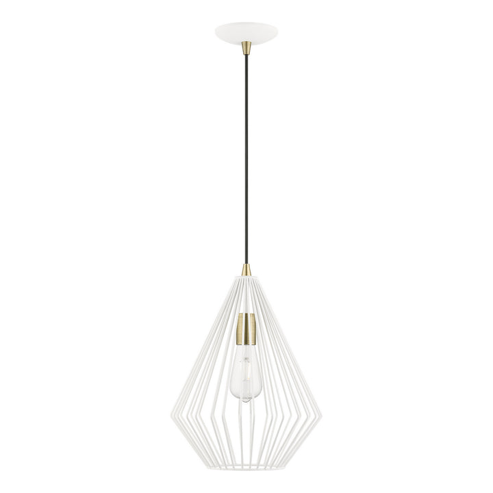 Livex Linz 41325-13 Pendant Light - Textured White w/Antique Brass