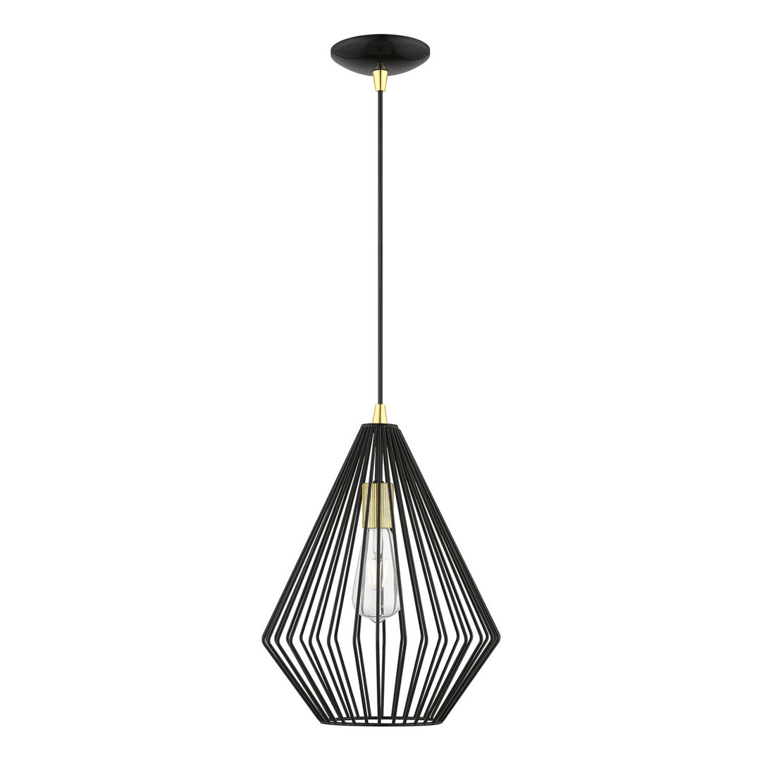 Livex Linz 41325-68 Pendant Light - Shiny Black w/Polished Brass