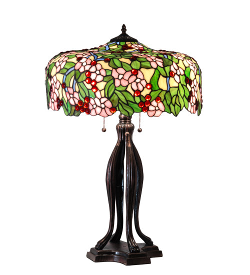 Meyda Tiffany Lighting 126749 Tiffany Cherry Blossom Three Light Table Lamp Lamp Bronze / Dark
