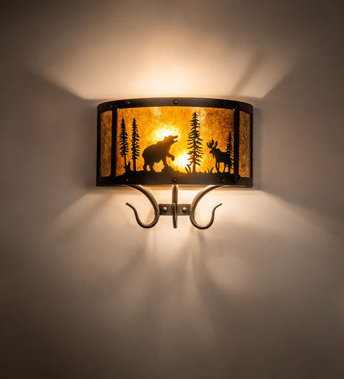 Meyda Tiffany Wildlife At Pine Lake 126762 Wall Light - Hand Wrought Iron