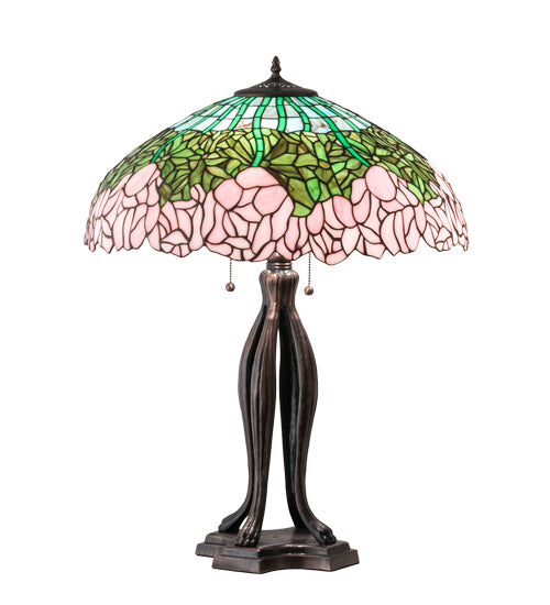 Meyda Tiffany Lighting 126904 Tiffany Cabbage Rose Three Light Table Lamp Lamp Bronze / Dark