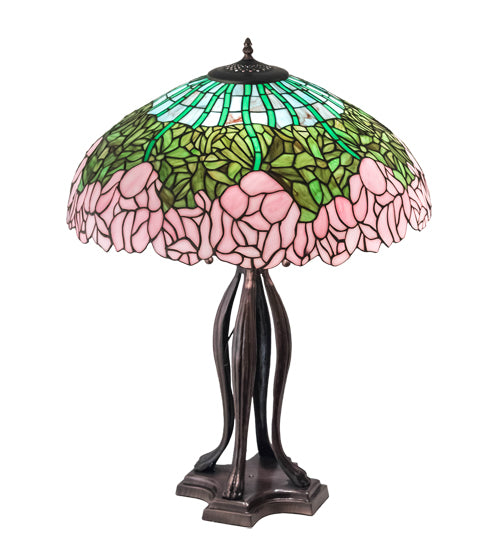 Meyda Tiffany Lighting 126904 Tiffany Cabbage Rose Three Light Table Lamp Lamp Bronze / Dark