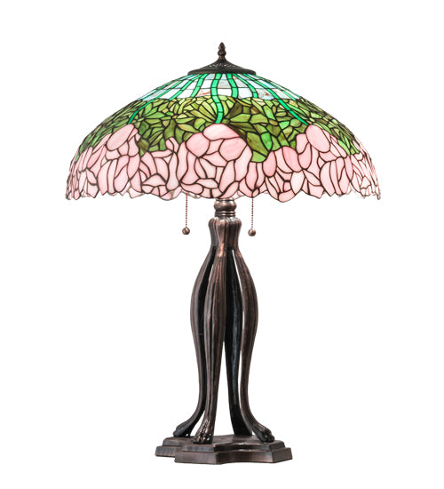 Meyda Tiffany Lighting 126904 Tiffany Cabbage Rose Three Light Table Lamp Lamp Bronze / Dark