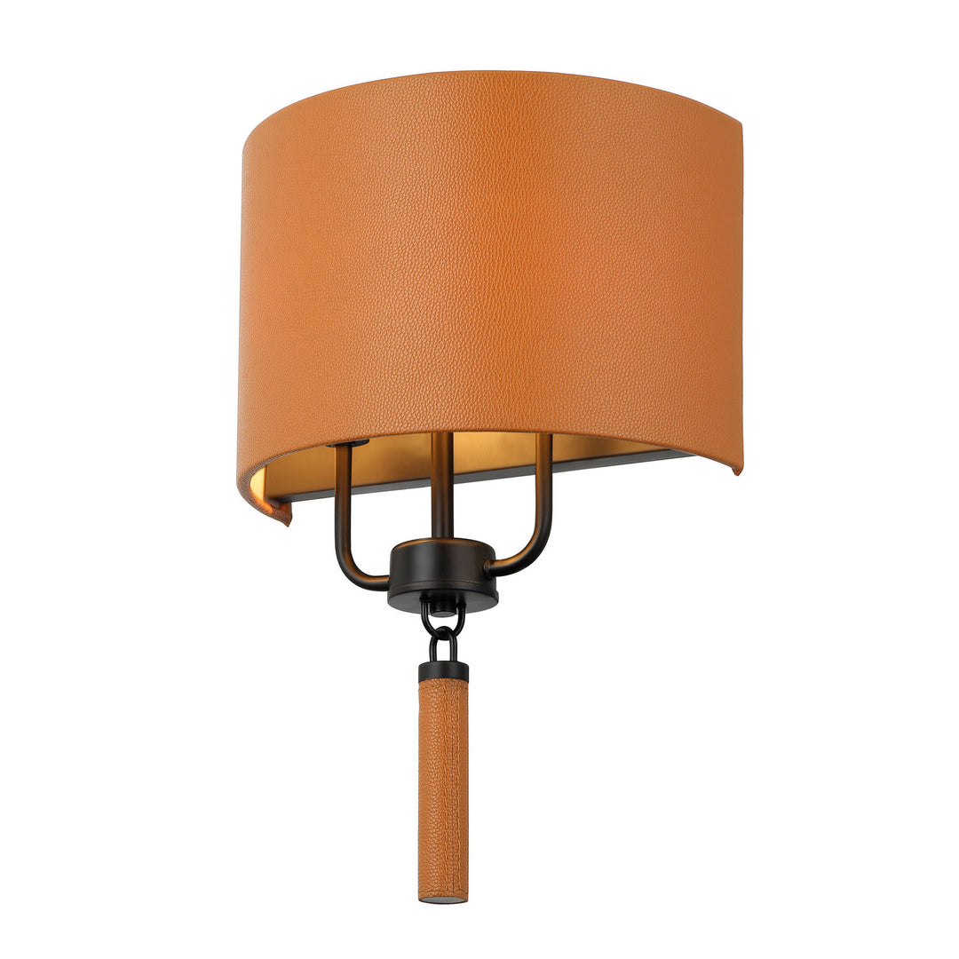Varaluz Secret Agent 368W02BLC Wall Sconce Light - Black/Camel Leather