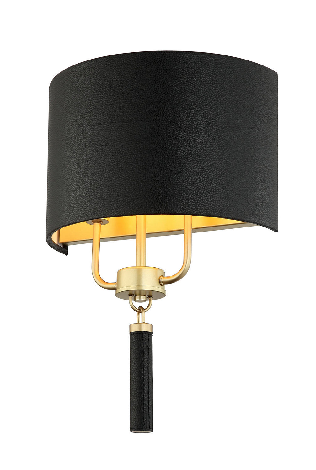 Varaluz Secret Agent 368W02GOB Wall Sconce Light - Painted Gold/Black Leather