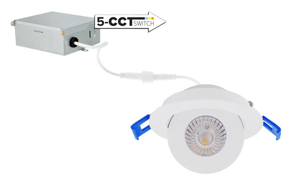 Elco Lighting ERT317CT5W  Adjustable Eyeball Downlight With 5-Cct Switch Decor White