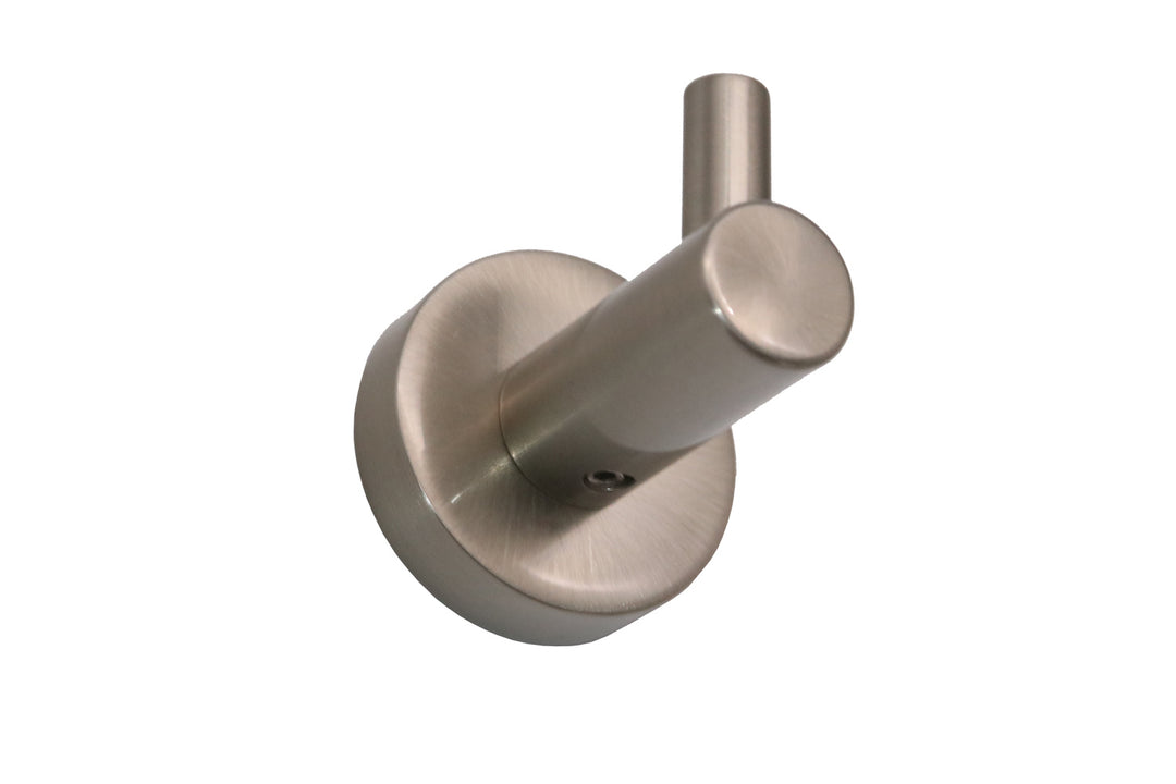 Homenhancements BH-20733-SN Round Bath Hardware Single Robe Hook Plumbing Pewter, Nickel, Silver