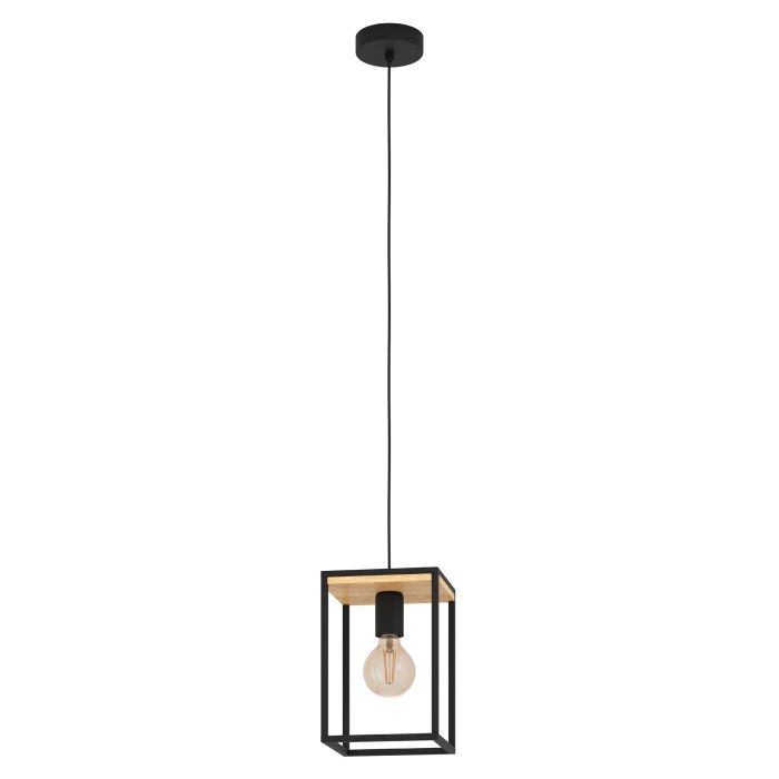 Eglo Libertad 99795A Pendant Light - Structured Black & Natural Wood