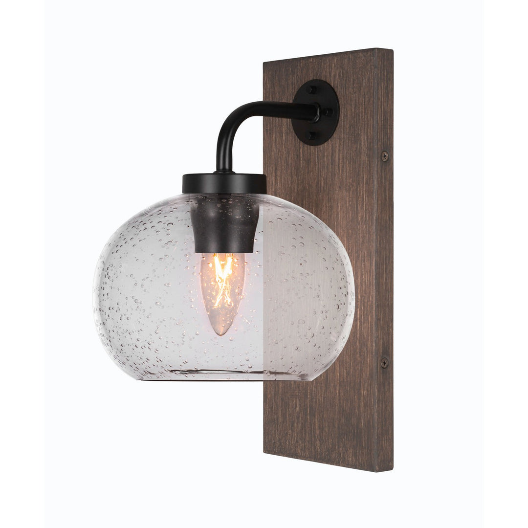 Toltec Oxbridge 1771-mbdw-202 Wall Sconce Light - Matte Black & Painted Distressed Wood-look