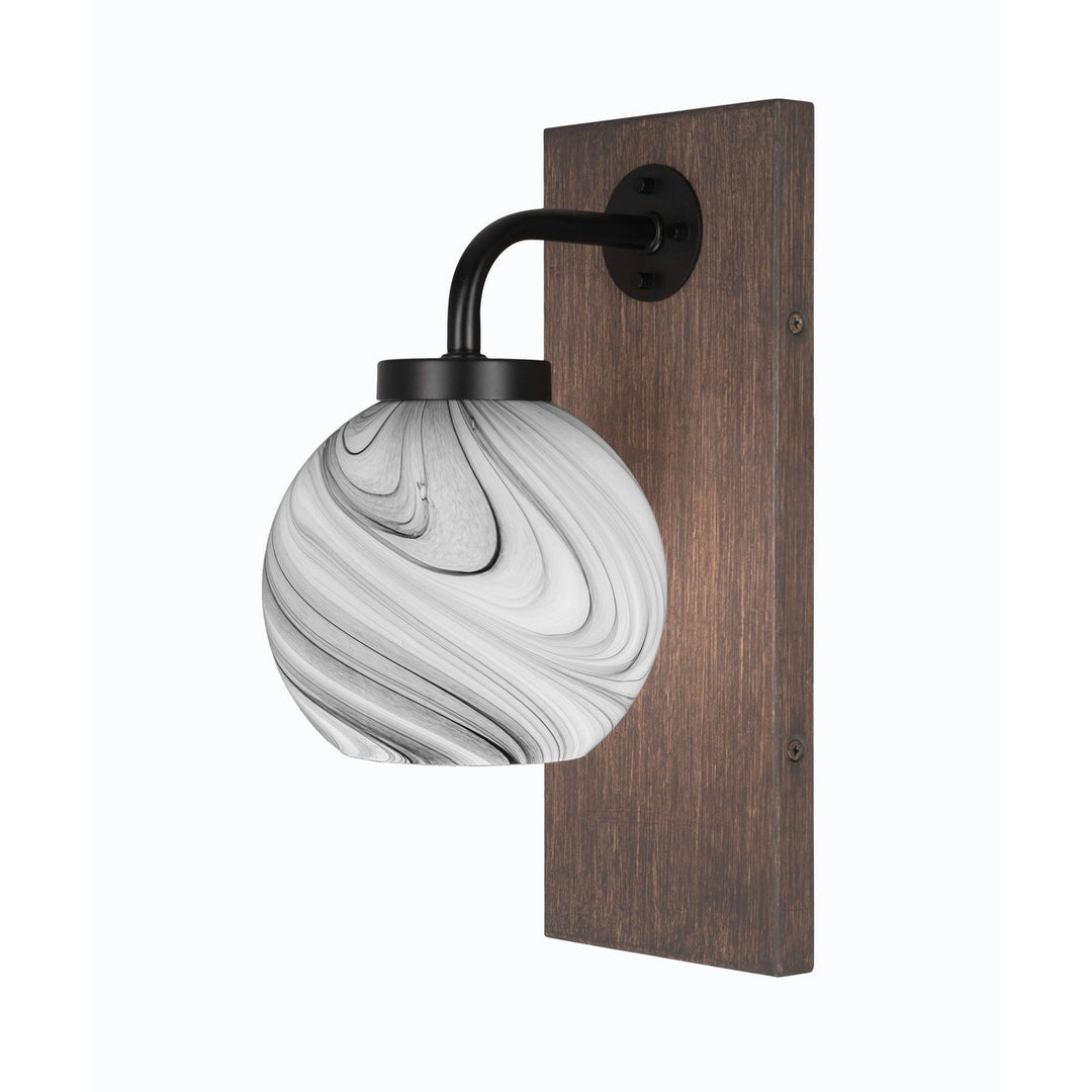 Toltec Oxbridge 1771-mbdw-4109 Wall Sconce Light - Matte Black & Painted Distressed Wood-look