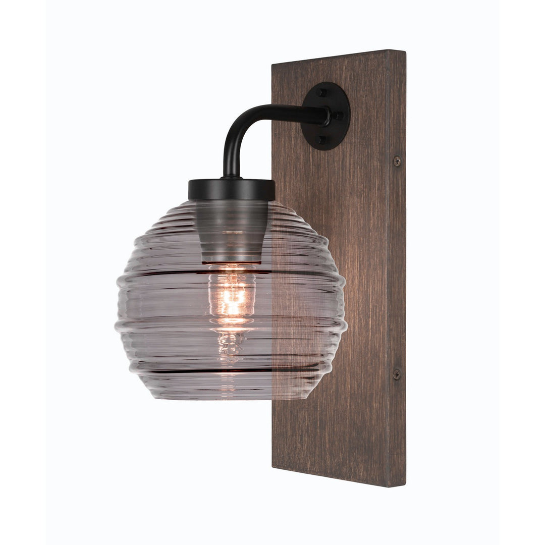 Toltec Oxbridge 1771-mbdw-5112 Wall Sconce Light - Matte Black & Painted Distressed Wood-look