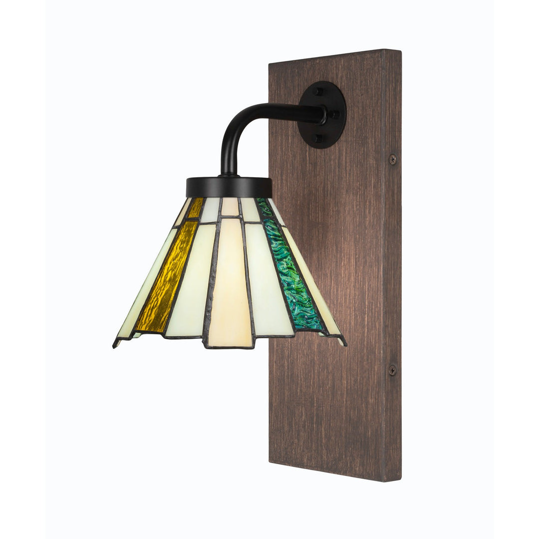 Toltec Oxbridge 1771-mbdw-9335 Wall Sconce Light - Matte Black & Painted Distressed Wood-look Metal