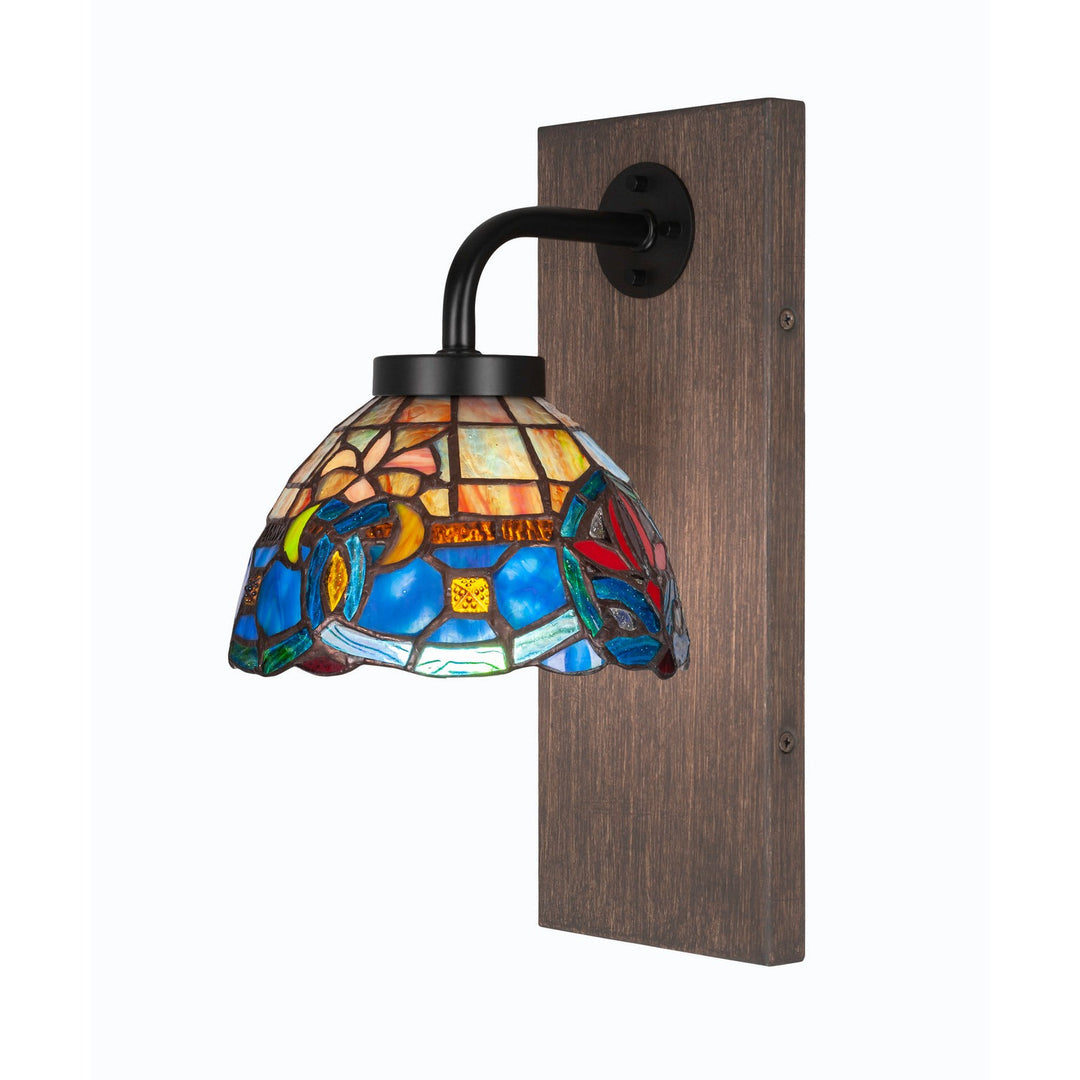 Toltec Oxbridge 1771-mbdw-9355 Wall Sconce Light - Matte Black & Painted Distressed Wood-look