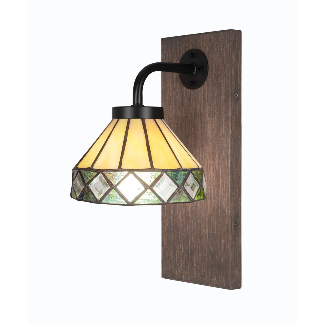 Toltec Oxbridge 1771-mbdw-9405 Wall Sconce Light - Matte Black & Painted Distressed Wood-look