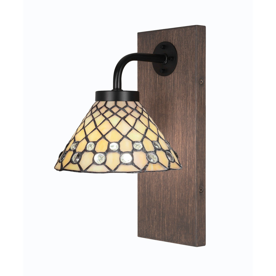 Toltec Oxbridge 1771-mbdw-9415 Wall Sconce Light - Matte Black & Painted Distressed Wood-look