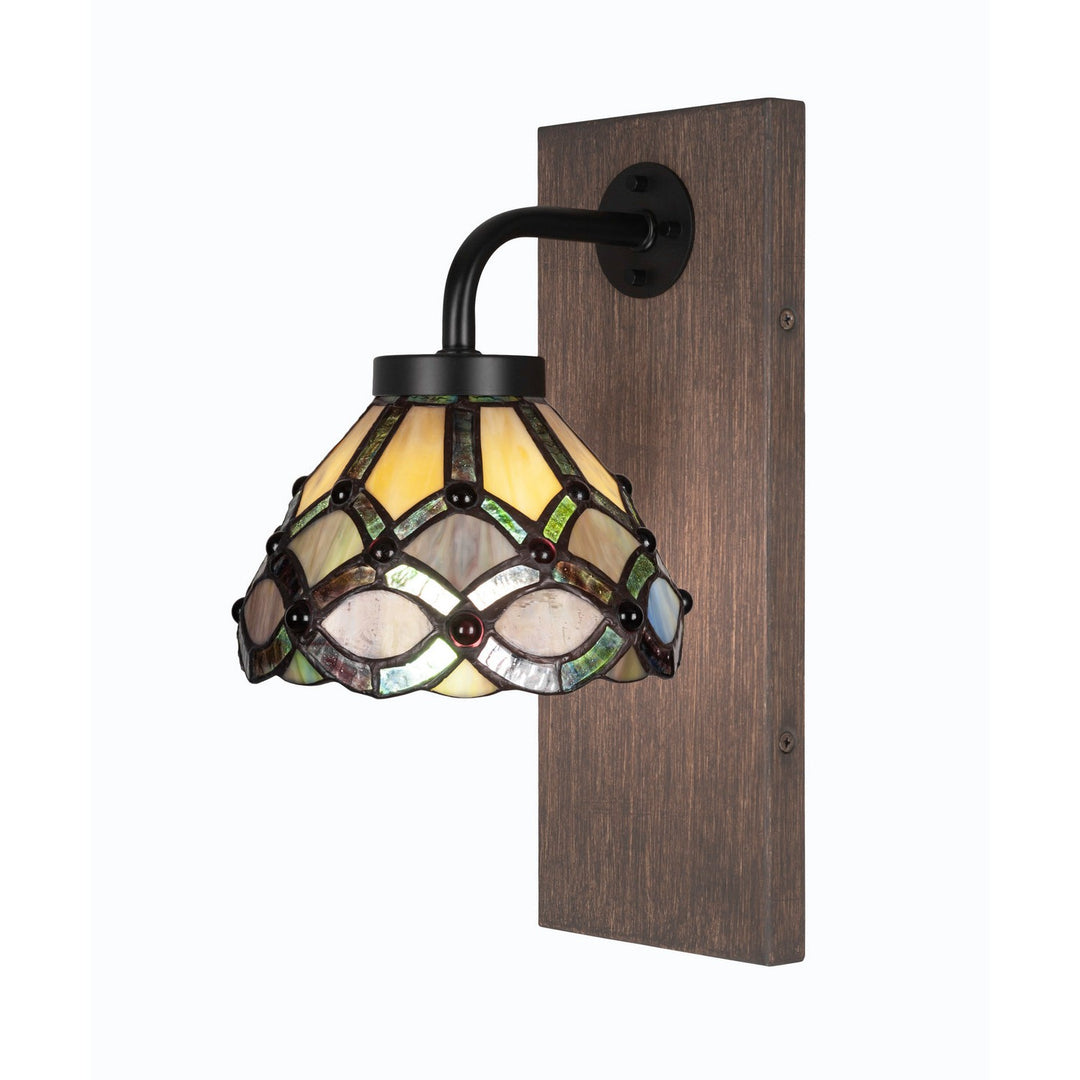 Toltec Oxbridge 1771-mbdw-9435 Wall Sconce Light - Matte Black & Painted Distressed Wood-look