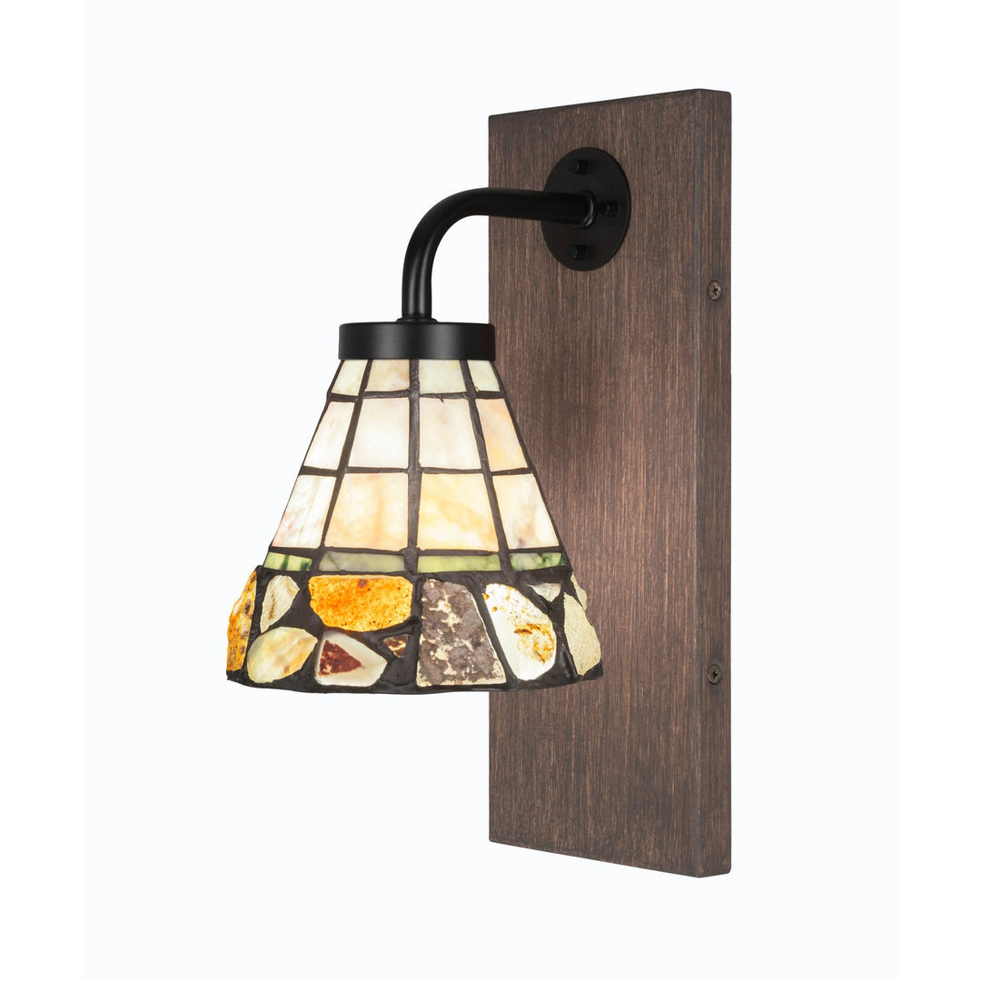 Toltec Oxbridge 1771-mbdw-9735 Wall Sconce Light - Matte Black & Painted Distressed Wood-look