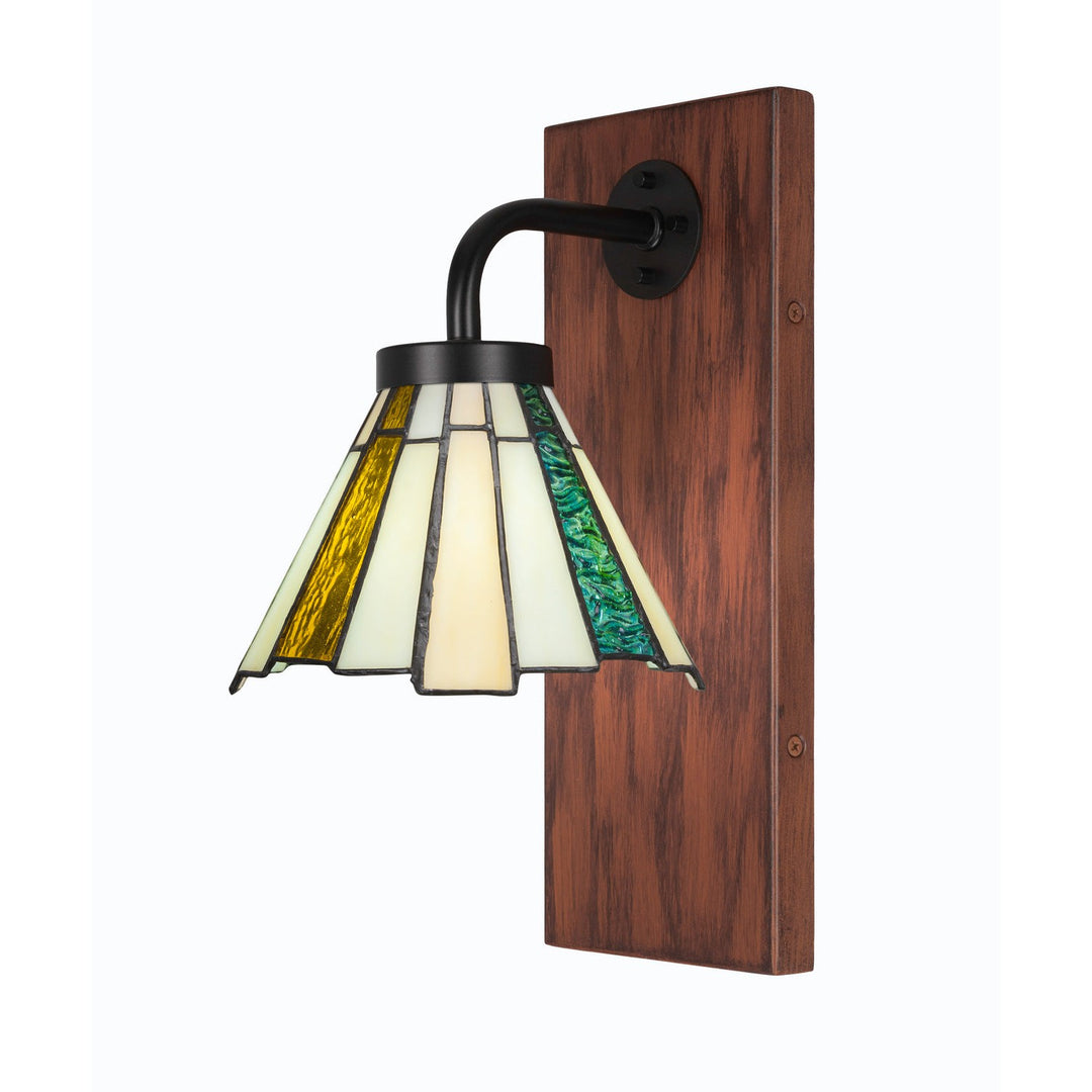 Toltec Oxbridge 1771-mbwg-9335 Wall Sconce Light - Matte Black & Painted Wood-look Metal