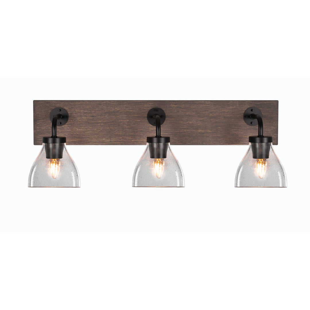 Toltec Oxbridge 1773-mbdw-4760 Bath Vanity Light 27 in. wide - Matte Black & Painted Distressed Wood-look