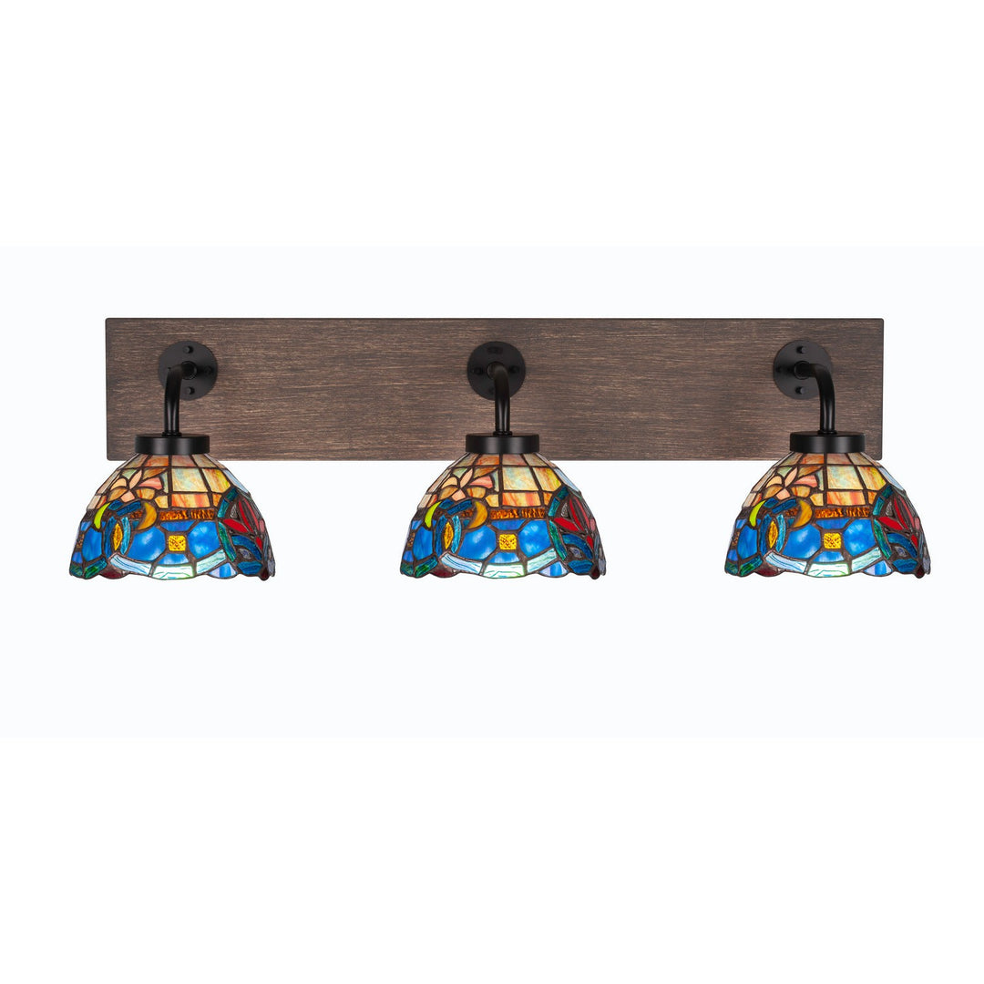 Toltec Oxbridge 1773-mbdw-9355 Bath Vanity Light 28 in. wide - Matte Black & Painted Distressed Wood-look
