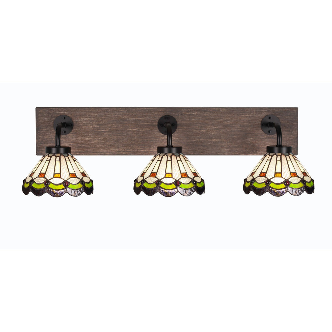 Toltec Oxbridge 1773-mbdw-9395 Bath Vanity Light 28 in. wide - Matte Black & Painted Distressed Wood-look