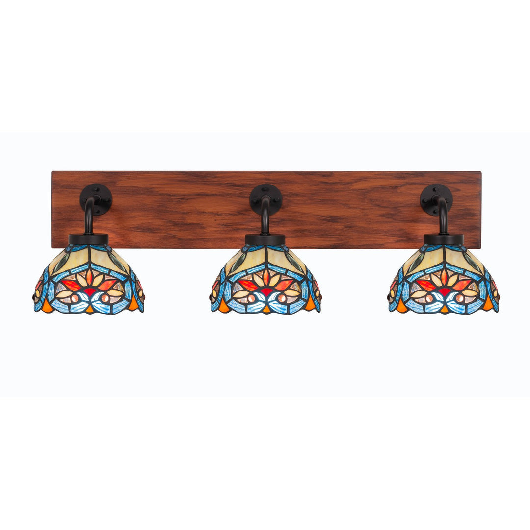 Toltec Oxbridge 1773-mbwg-9425 Bath Vanity Light 28 in. wide - Matte Black & Painted Wood-look