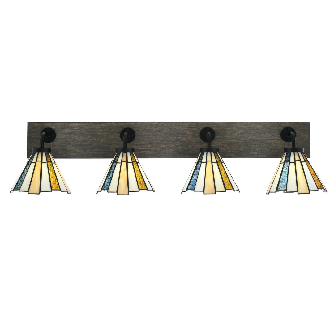 Toltec Oxbridge 1774-mbdw-9335 Bath Vanity Light 38 in. wide - Matte Black & Painted Distressed Wood-look Metal