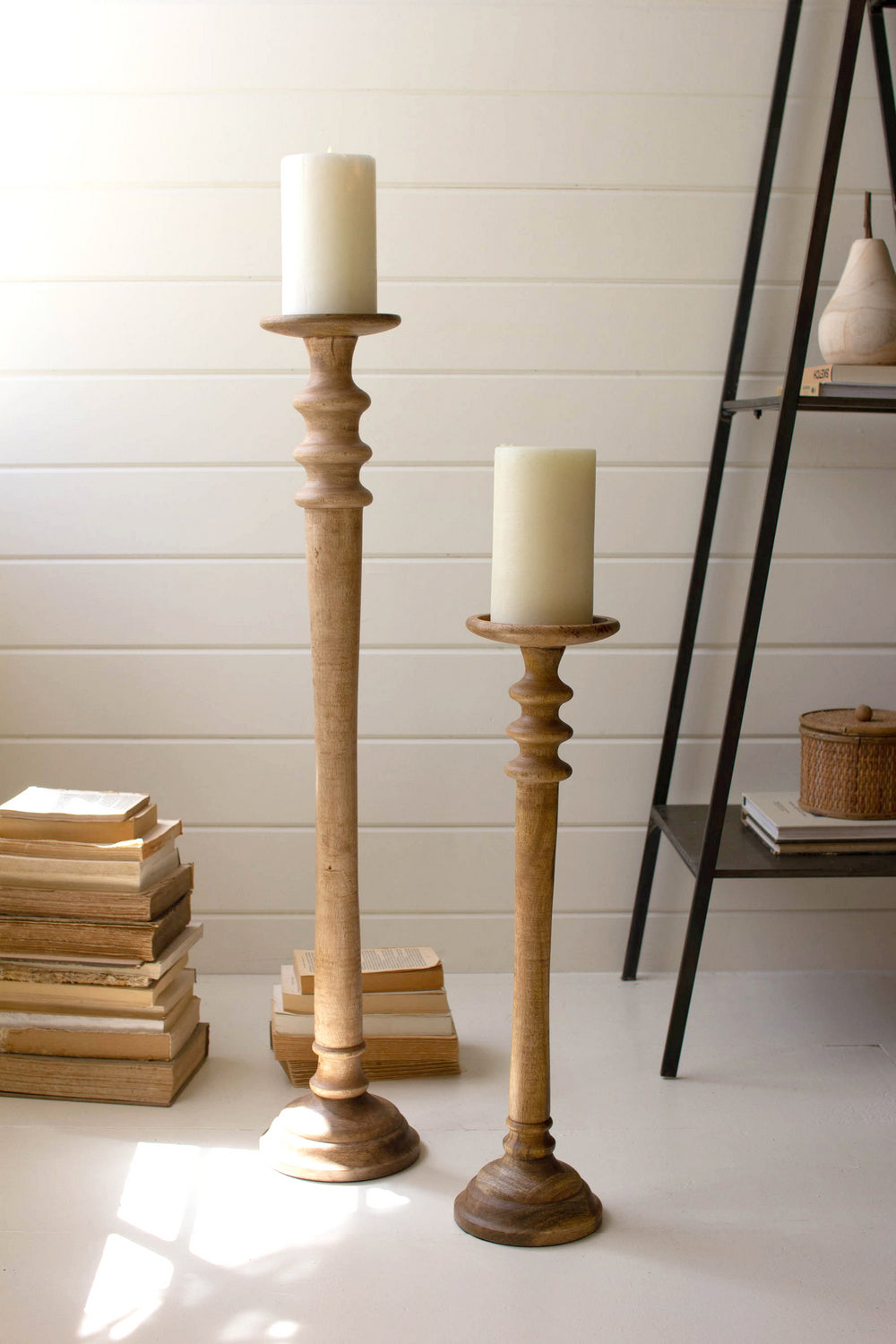 Kalalou Lighting NAT1036  Set Of Two Pillar Candle Stands Home Decor Bronze / Dark