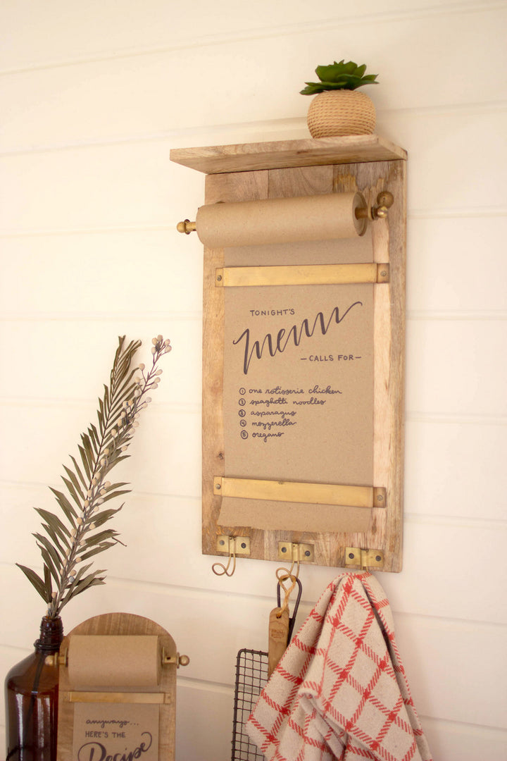 Kalalou Lighting NDE1466  Wall Note Roll With Coat Hooks Home Decor Wood/Stone/Naturals
