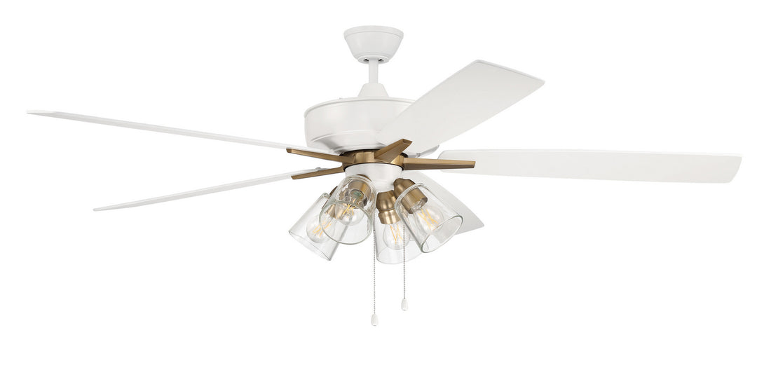 Craftmade Super Pro 104 S104WSB5-60WWOK Ceiling Fan 60 - White/Satin Brass, White/Washed Oak/