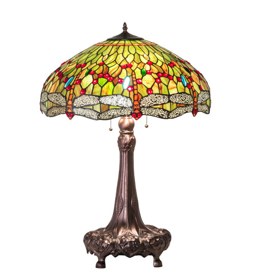 Meyda Tiffany Lighting 129745 Tiffany Hanginghead Dragonfly Three Light Table Lamp Lamp Bronze / Dark