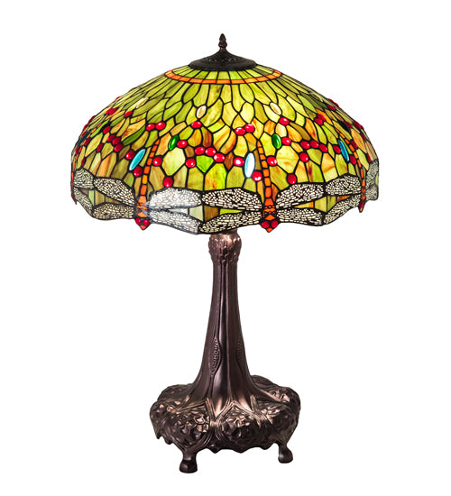 Meyda Tiffany Lighting 129745 Tiffany Hanginghead Dragonfly Three Light Table Lamp Lamp Bronze / Dark