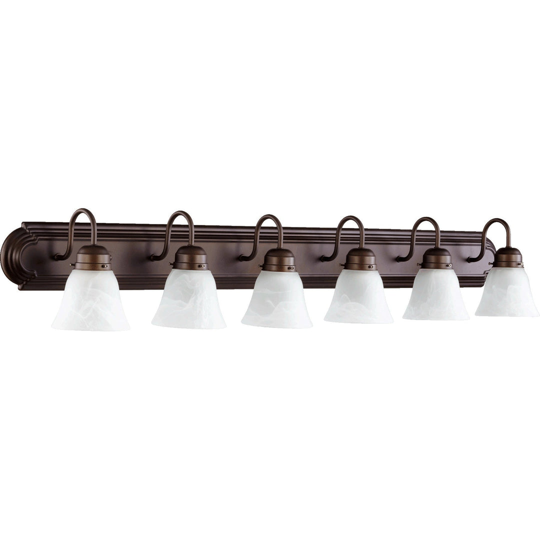 Quorum 5094 Vanities 5094-6-186 Bath Vanity Light 48 in. wide - Oiled Bronze W/ Faux Alabaster