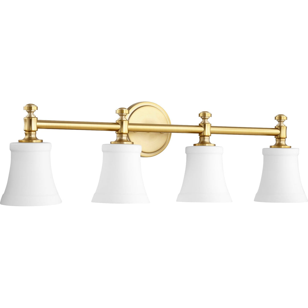 Quorum Rossington 5122-4-80 Bath Vanity Light 30 in. wide - Aged Brass W/ Satin Opal
