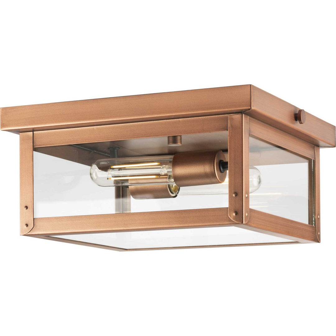 Progress Lighting P550007-169 Union Square Two Light Outdoor Flush Mount Outdoor Copper/Antique/Verde
